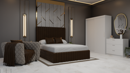 Dormitor Cairo Pat Tapitat Dressing 2 Usi Alb [1]