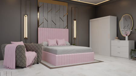 Dormitor Cairo Pat Tapitat Dressing 2 Usi Alb [1]