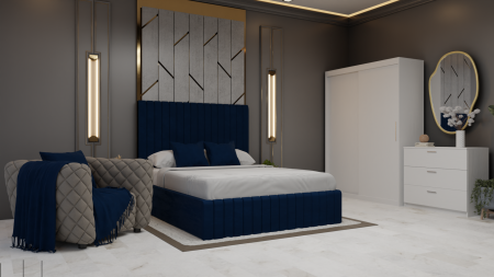 Dormitor Cairo Pat Tapitat Dressing 2 Usi Alb [1]