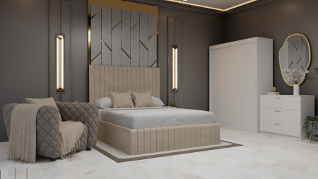 Dormitor Cairo Pat Tapitat Dressing 2 Usi Alb [1]