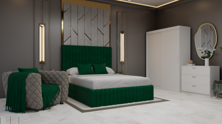 Dormitor Cairo Pat Tapitat Dressing 2 Usi Alb [1]
