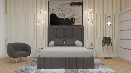 Mobila Dormitor - Dormitor Cairo Pat Tapitat Dressing 200x200 Alb