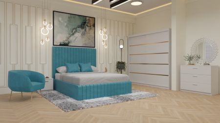 Dormitor Cairo Pat Tapitat Dressing 200x200 Alb [1]