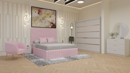 Dormitor Cairo Pat Tapitat Dressing 200x200 Alb [1]