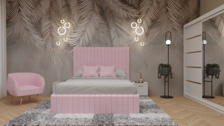 Dormitor Cairo Pat Tapitat Dressing 200x200 Alb Cu Oglinda