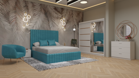 Dormitor Cairo Pat Tapitat Dressing 200x200 Alb Cu Oglinda [1]