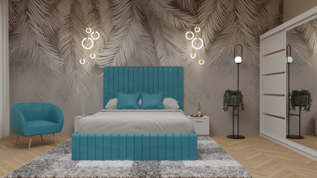 Dormitor Cairo Pat Tapitat Dressing 200x200 Alb Cu Oglinda