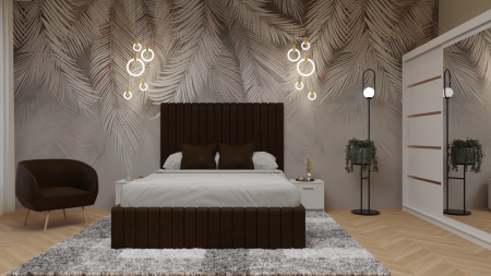 Dormitor Cairo Pat Tapitat Dressing 200x200 Alb Cu Oglinda