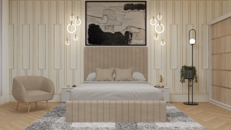 Mobila Dormitor - Dormitor Cairo Pat Tapitat Dressing 200x200 Alb&Sonoma