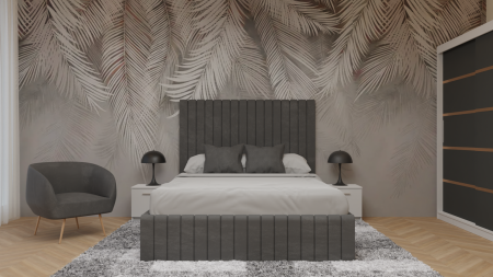 Mobila Dormitor - Dormitor Cairo Tapitat Dressing 250x200 3 Usi Alb&Gri Antracit