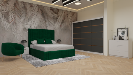Dormitor Cairo Tapitat Dressing 250x200 3 Usi Alb&Gri Antracit [1]