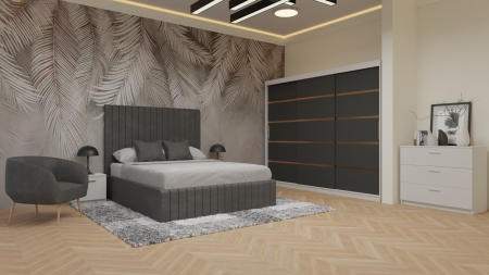 Dormitor Cairo Tapitat Dressing 250x200 3 Usi Alb&Gri Antracit [1]