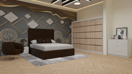 Dormitor Cairo Tapitat Dressing 250x200 3 Usi Alb&Sonoma [1]