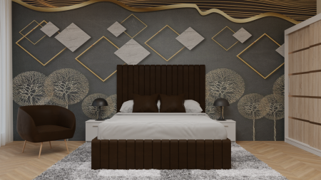 Dormitor Cairo Tapitat Dressing 250x200 3 Usi Alb&Sonoma