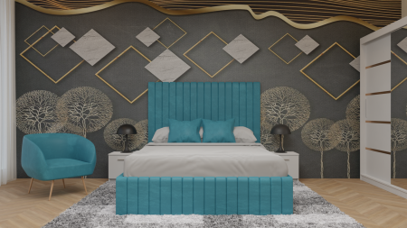 Dormitor Cairo Tapitat Dressing 250x200 3 Usi Cu Oglinda Alb
