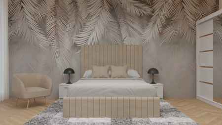 Dormitor Cairo Tapitat Dressing 250x200 3 Usi Cu Oglinda Alb
