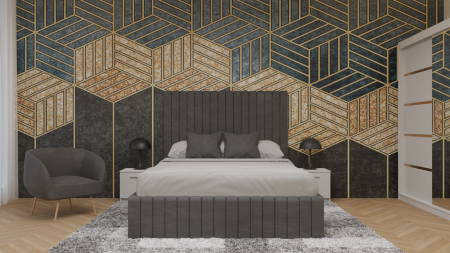 Mobila Dormitor - Dormitor Cairo Tapitat Dressing 250x200 3 Usi Cu Oglinda Alb