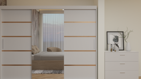 Dormitor Cairo Tapitat Dressing 250x200 3 Usi Cu Oglinda Alb [2]