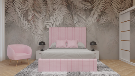 Dormitor Cairo Tapitat Dressing 250x200 3 Usi Cu Oglinda Alb