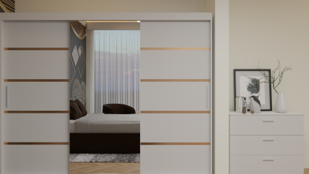 Dormitor Cairo Tapitat Dressing 250x200 3 Usi Cu Oglinda Alb [2]