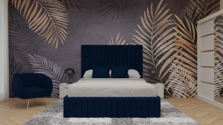 Dormitor Cairo Tapitat Dressing 250x200 3 Usi Cu Oglinda Alb