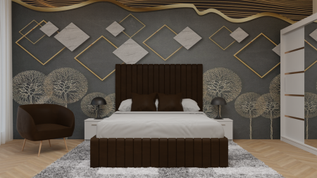 Dormitor Cairo Tapitat Dressing 250x200 3 Usi Cu Oglinda Alb