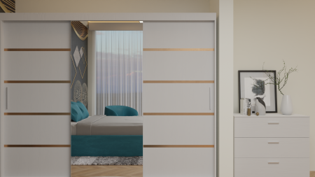 Dormitor Cairo Tapitat Dressing 250x200 3 Usi Cu Oglinda Alb [2]