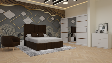 Dormitor Cairo Tapitat Dressing 250x200 3 Usi Cu Oglinda Alb [1]