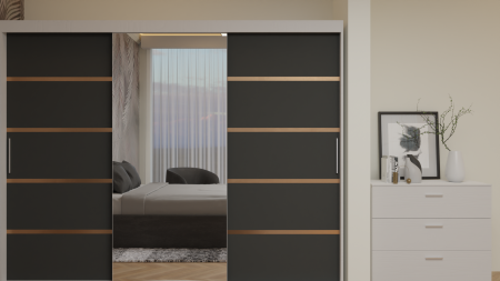 Dormitor Cairo Tapitat Dressing 250x200 3 Usi Cu Oglinda Alb&Gri Antracit [2]