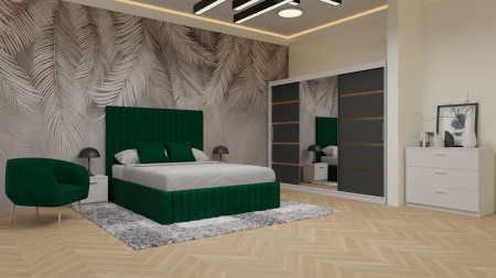Dormitor Cairo Tapitat Dressing 250x200 3 Usi Cu Oglinda Alb&Gri Antracit [1]