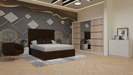 Dormitor Cairo Tapitat Dressing 250x200 3 Usi Cu Oglinda Alb&Sonoma [1]