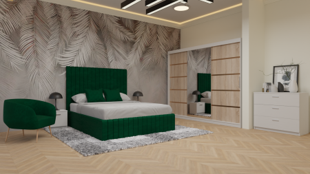 Dormitor Cairo Tapitat Dressing 250x200 3 Usi Cu Oglinda Alb&Sonoma [1]
