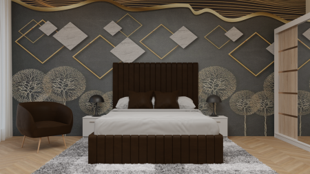 Dormitor Cairo Tapitat Dressing 250x200 3 Usi Cu Oglinda Alb&Sonoma