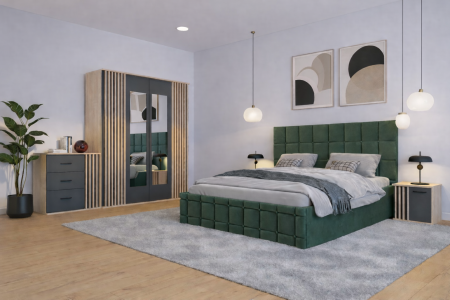 Dormitor Dallas Cu Pat Regal Tapitat