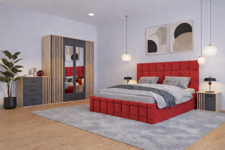 Dormitor Dallas Cu Pat Regal Tapitat