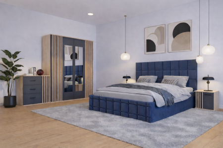 Dormitor Dallas Cu Pat Regal Tapitat