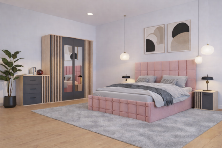 Dormitor Dallas Cu Pat Regal Tapitat