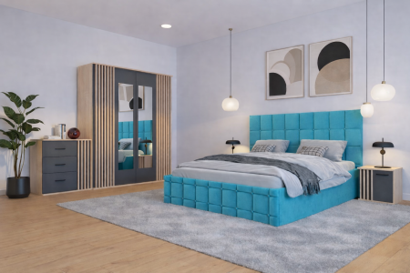 Dormitor Dallas Cu Pat Regal Tapitat