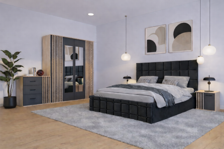 Dormitor Dallas Cu Pat Regal Tapitat