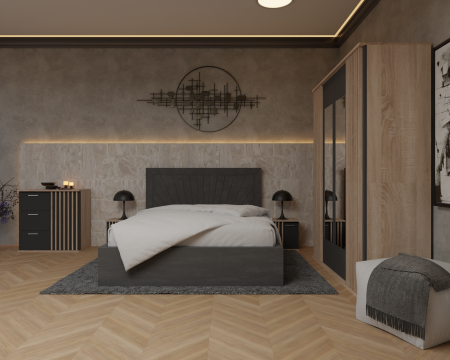 Dormitor Dallas Cu Pat Lotus Tapitat