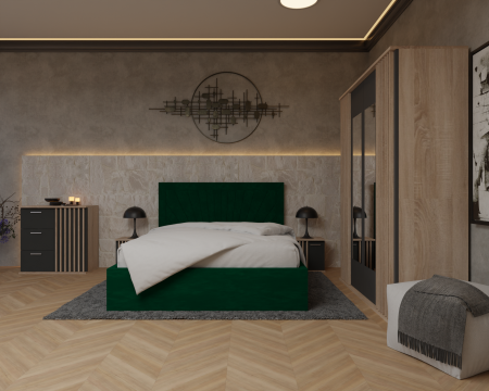 Dormitor Dallas Cu Pat Lotus Tapitat