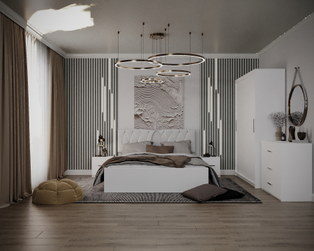 Mobila Dormitor - Dormitor Valencia Alb Dressing 2 usi