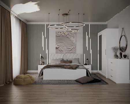 Mobila Dormitor - Dormitor Valencia Alb Dressing 2 usi cu oglinda