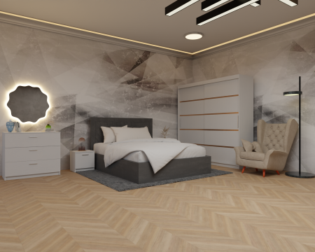 Dormitor Lotus Pat Tapitat Dressing 200x200 Alb 2 usi [1]