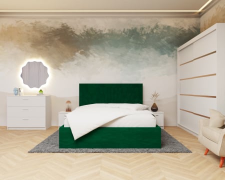 MOBILA DORMITOR - Dormitor Lotus Pat Tapitat Dressing 200x200 Alb 2 usi