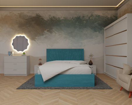 Dormitor Lotus Pat Tapitat Dressing 200x200 Alb 2 usi