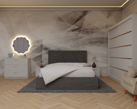 Dormitor Lotus Pat Tapitat Dressing 200x200 Alb 2 usi