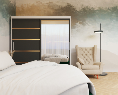 Dormitor Lotus Pat Tapitat Dressing 200x200 Alb&Antracit cu oglinda [4]