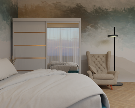 Dormitor Lotus Pat Tapitat Dressing 200x200 Alb cu oglinda [2]