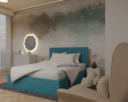 Dormitor Lotus Pat Tapitat Dressing 200x200 Alb cu oglinda [2]